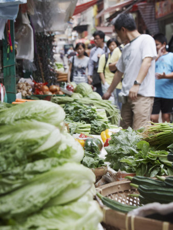 People Buying Vegetables at Graham Street Market, Central, Hong Kong Island, Hong Kong, China, Asia