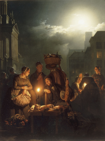 The Poultry Stall in Antwerp at Night
