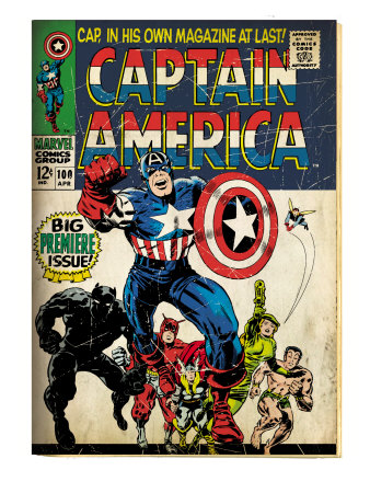 Marvel Comics Retro: Captain America Comic Book Cover #100, with Black Panther, Thor, Namor (aged)