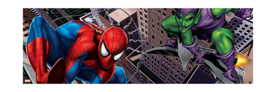 Spider-Man and Green Goblin Fighting and Flying in the City