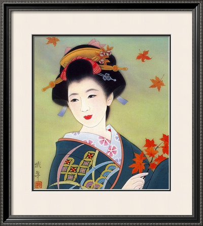 Japanese Geisha in Fall Leaves