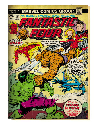 Marvel Comics Retro: Fantastic Four Family Comic Book Cover #166, Thing Vs. Hulk (aged)
