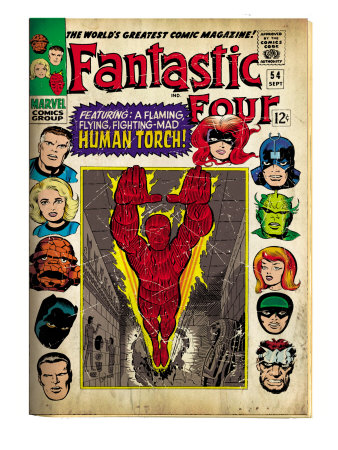 Marvel Comics Retro: Fantastic Four Family Comic Book Cover #54, Featuring the Human Torch (aged)
