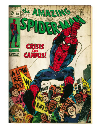 Marvel Comics Retro: The Amazing Spider-Man Comic Book Cover #68, Crisis on Campus (aged)
