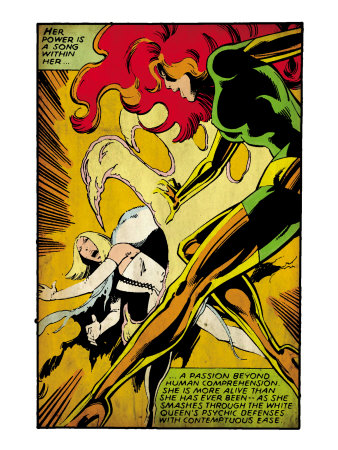 Marvel Comics Retro: X-Men Comic Panel, Phoenix, Emma Frost, Fighting (aged)