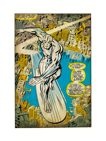 Marvel Comics Retro: Silver Surfer Comic Panel, Over the City (aged)