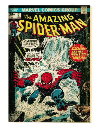 Marvel Comics Retro: The Amazing Spider-Man Comic Book Cover #151, Flooding (aged)
