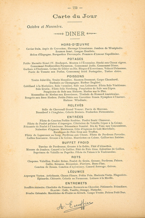 Carte Du Jour - Octobre Et Novembre