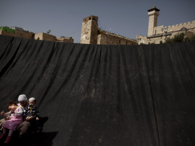 Jewish Woman with Her Children Outside the Tomb of the Patriarchs During Passover Celebrations