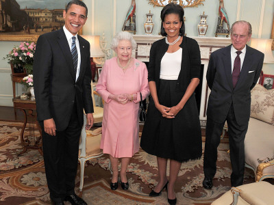 President Obama and His Wife Pose with Queen Elizabeth II and Prince Philip, During an Audience at 