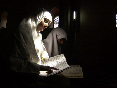 Kashmiri Muslim Girls Read the Holy Quran at Jamia Masjid in Downtown Area of Srinagar, India