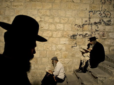 Ultra Orthodox Jewish Men Pray at Joseph's Tomb in the West Bank City of Nablus