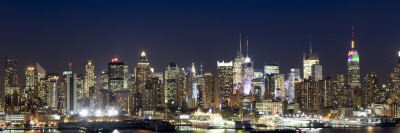 Buildings in a City Lit Up at Dusk, Hudson River, Midtown Manhattan, Manhattan, New York City, New