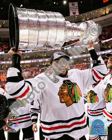 Dustin Byfuglien with the 2009-10 Stanley Cup Poster