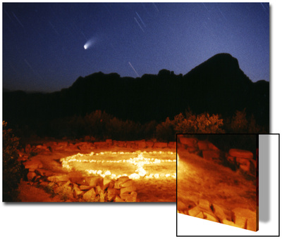 Medicine Wheel with Night Sky, and Hale-Bopp Comet, Sedona, Arizona, USA