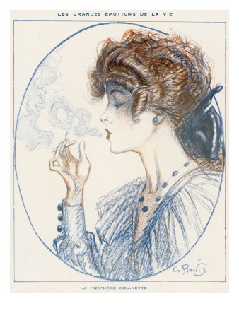 A Young Woman Smoking a Cigarette and Blowing Smoke Rings