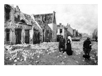 Photographed During the Fierce German Bombardment of the Town: a Ruined Street in Nieuport