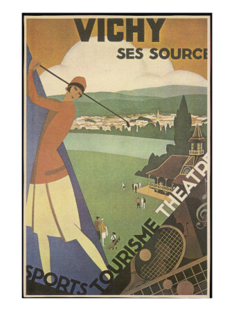 Vichy: a Female Golfer Advertises the Local Attractions Poster