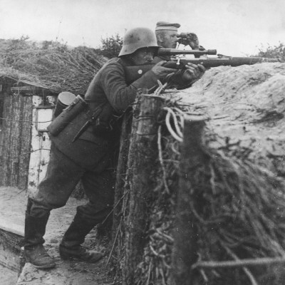 German Sniper in a Trench on the Western Front During World War I