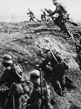 German Soldiers Attacking Out of a Trench During World War I