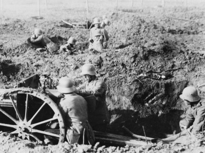 German Trench Gun in Action on the Somme During World War I