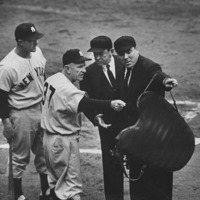 NY Yankee Manager Casey Stengel Arguing with Umpire in World Series at Ebbetts Field Poster