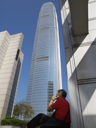 China, Hong Kong, Man Talk on Cellular Phone under Ifc2