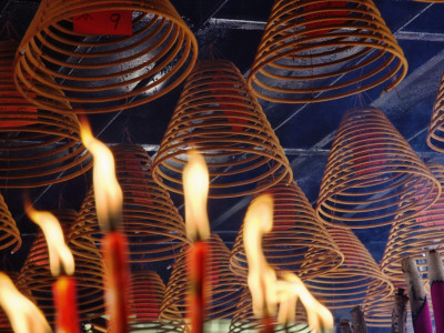 China, Hong Kong, Incenses and Candles Burning in the Temple