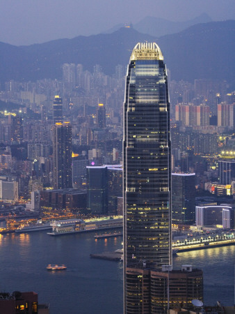 China, Hong Kong, Night View of Skyline Including Ifc2