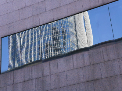 China, Hong Kong, Reflection of Ifc2 Building on the Window of a Building