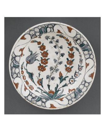 Dish with Tulips and Hyacinths Blooming Four Branches