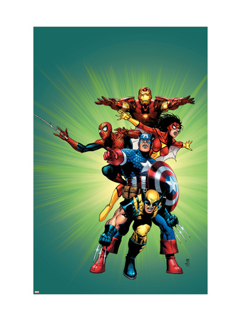 Wizard #136 Cover: Captain America, Wolverine, Spider-Man, Spider Woman, Iron Man and New Avengers