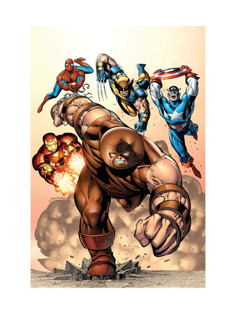 Marvel Two-In-One #7 Cover: Juggernaut, Wolverine, Captain America, Spider-Man and Iron Man