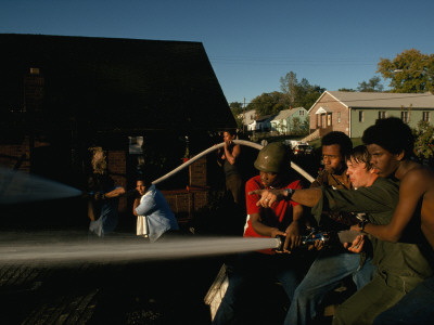 Buy Young Men Battle a Fire in a Burning Urban House in Kansas City, Mo at AllPosters.com