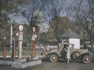 Buy An Autochrome Dipicts a 1920's Gas Station in Front of the Capitol at AllPosters.com