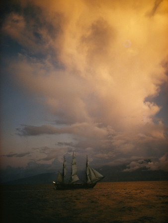 Buy A Tall Ship, Sails Full of Wind, Passes Tahiti at AllPosters.com
