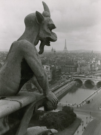 Buy A Gargoyle Looking over the City of Paris at AllPosters.com
