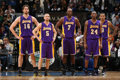 Los Angeles Lakers v Minnesota Timberwolves: Pau Gasol, Steve Blake, Lamar Odom and Kobe Bryant