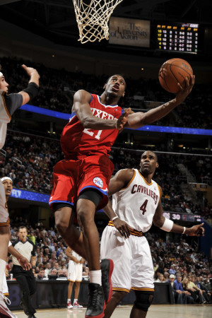 Philadelphia 76ers v Cleveland Cavaliers: Thaddeus Young and Antawn Jamison