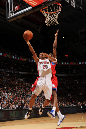 Philadelphia 76ers v Toronto Raptors: Leandro Barbosa and Thaddeus Young