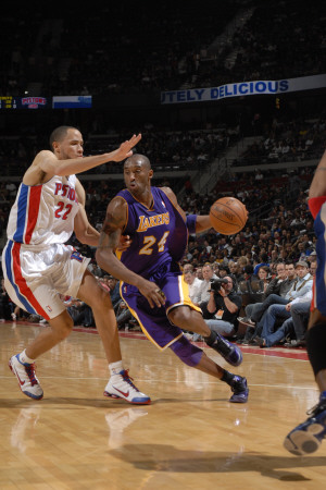 Los Angeles Lakers v Detroit Pistons: Kobe Bryant and Tayshaun Prince Poster