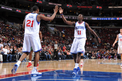 Milwaukee Bucks v Philadelphia 76ers: Thaddeus Young and Jrue Holiday