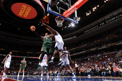 Milwaukee Bucks v Philadelphia 76ers: Corey Maggette and Elton Brand