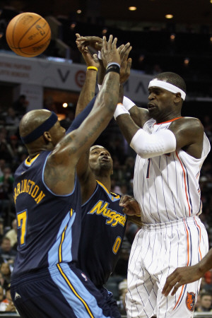 Denver Nuggets v Charlotte Bobcats: Al Harrington, Gary Forbes and Stephen Jackson