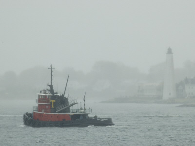 Buy A Tugboat Travels Through Fog Past New London Harbor Light at AllPosters.com