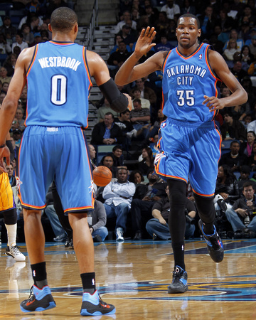 Buy Oklahoma City Thunder v New Orleans Hornets: Kevin Durant and Russell Westbrook at AllPosters.com