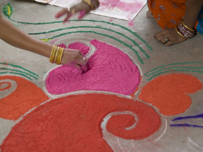 Drawings Made with Powder are Designed on the Floor for Diwali