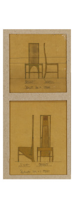 Designs for Chairs Shown in Front and Side Elevations, for the Room De Luxe, Willow Tea Rooms, 1903
