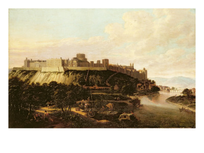 A View of Windsor Castle with Figures and Vessels on the River Thames