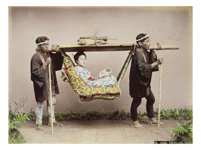 Japanese Geisha Being Carried in a Litter